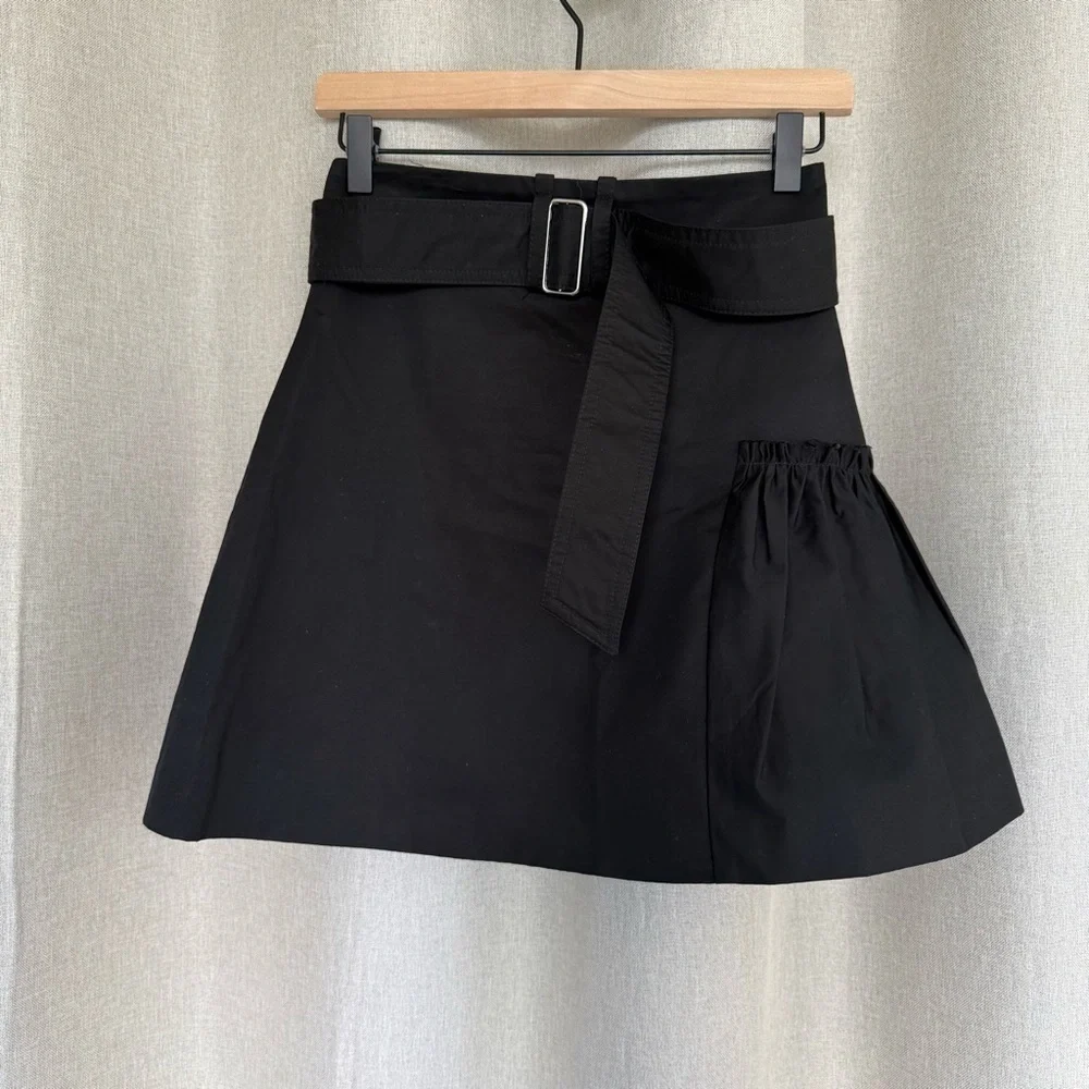 Sandro Cotton Black A-Line Pleated Panel Mini Skirt Sz 1 US XS (2)